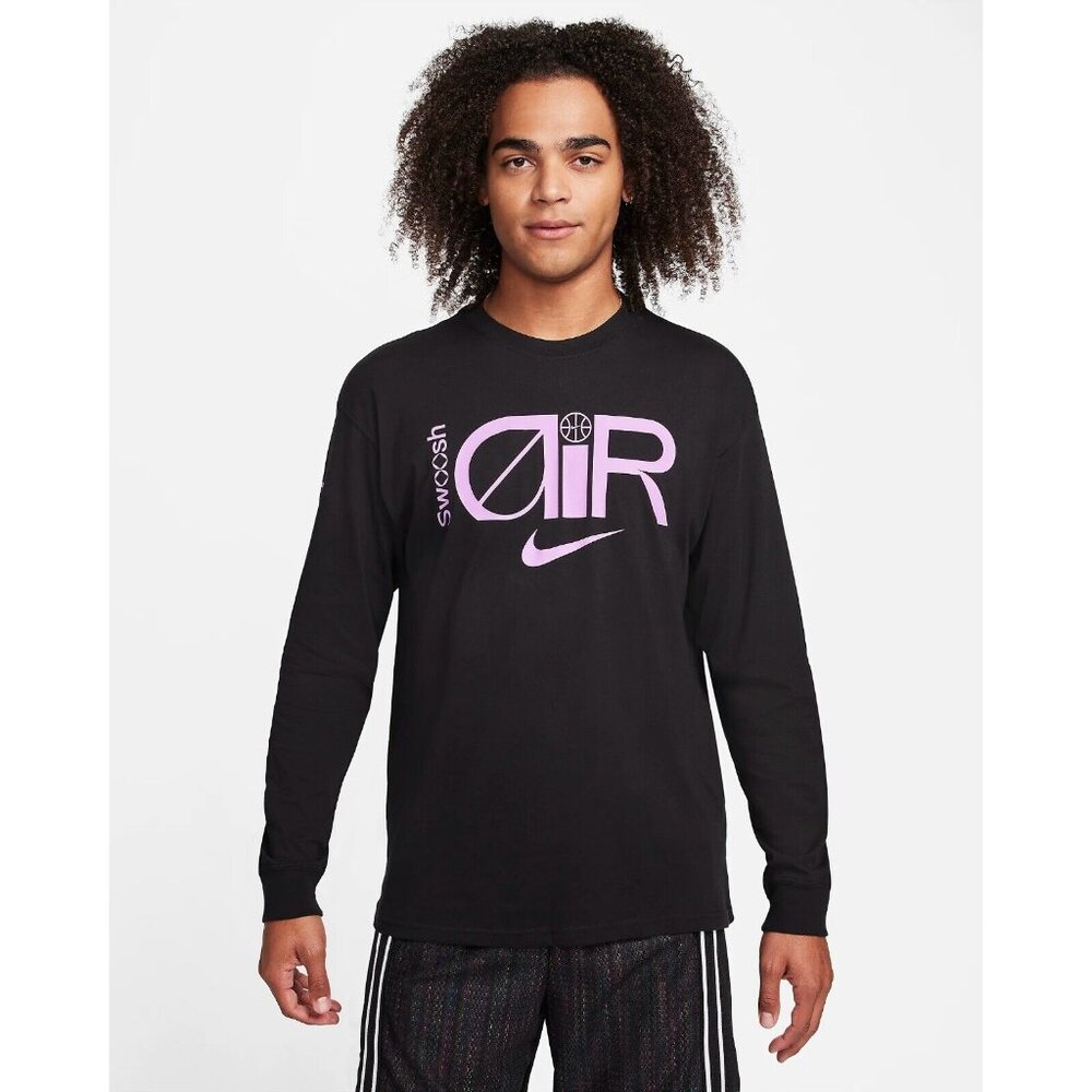 Nike Men's Max90 Basketball Swoosh Air Athletic Gym Black Long Sleeve T-Shirt
